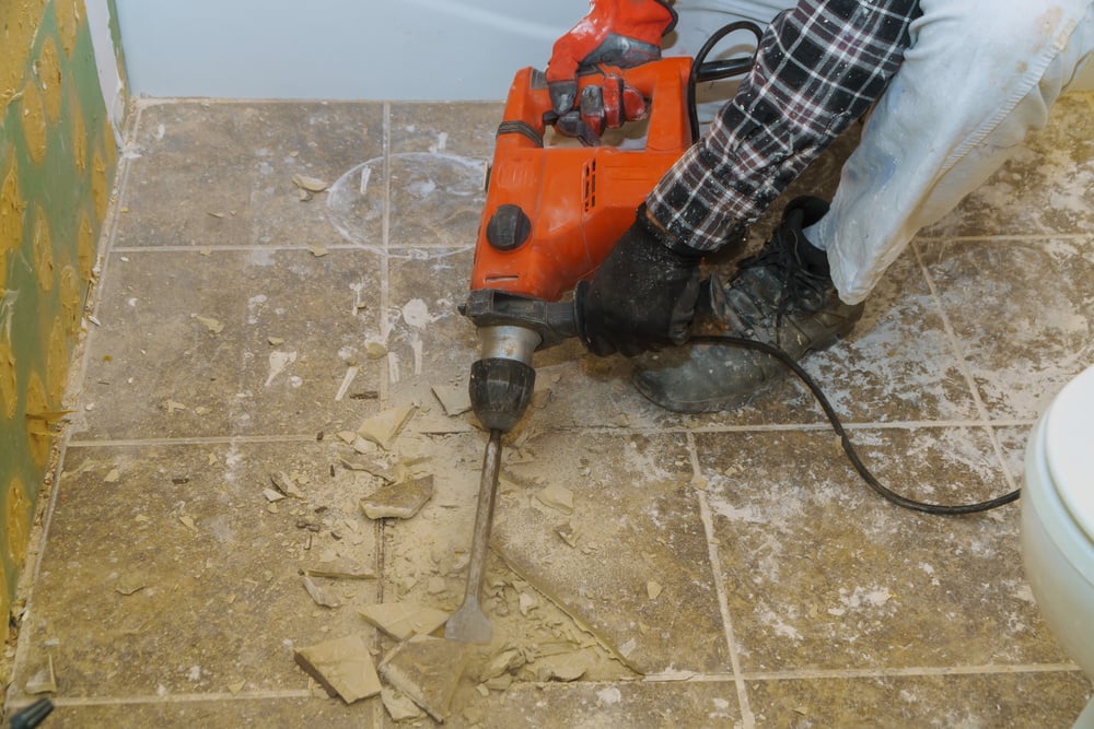 Demolishing Old Tiles in a Bathroom